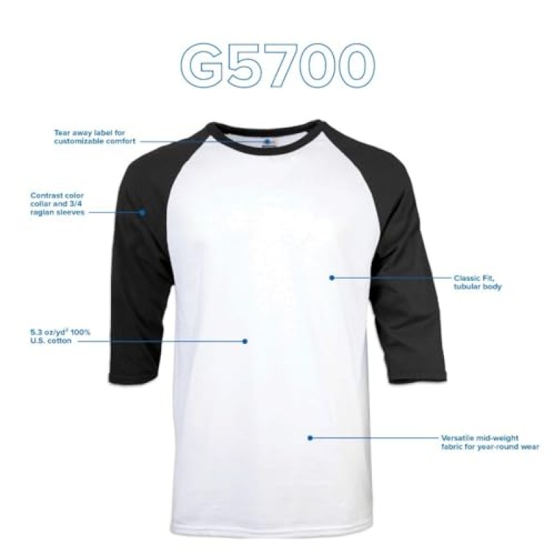 Gildan 성인용 헤비 코튼 3/4 라글란 티셔츠, 스타일 G5700, 2팩