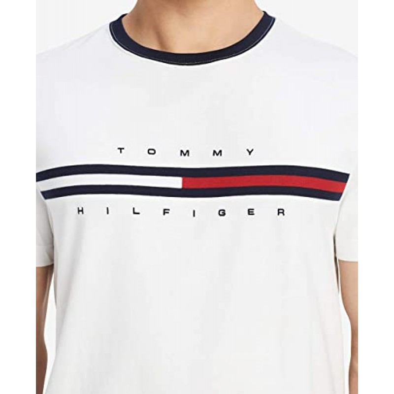 Tommy Hilfiger 남성용 반팔 시그니처 스트라이프 그래픽 티셔츠