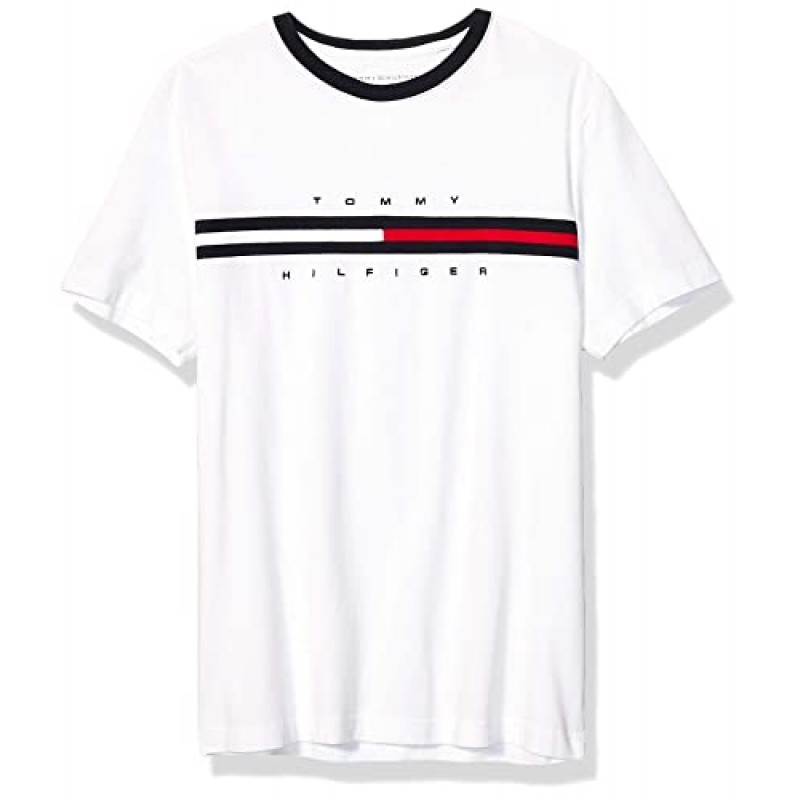 Tommy Hilfiger 남성용 반팔 시그니처 스트라이프 그래픽 티셔츠