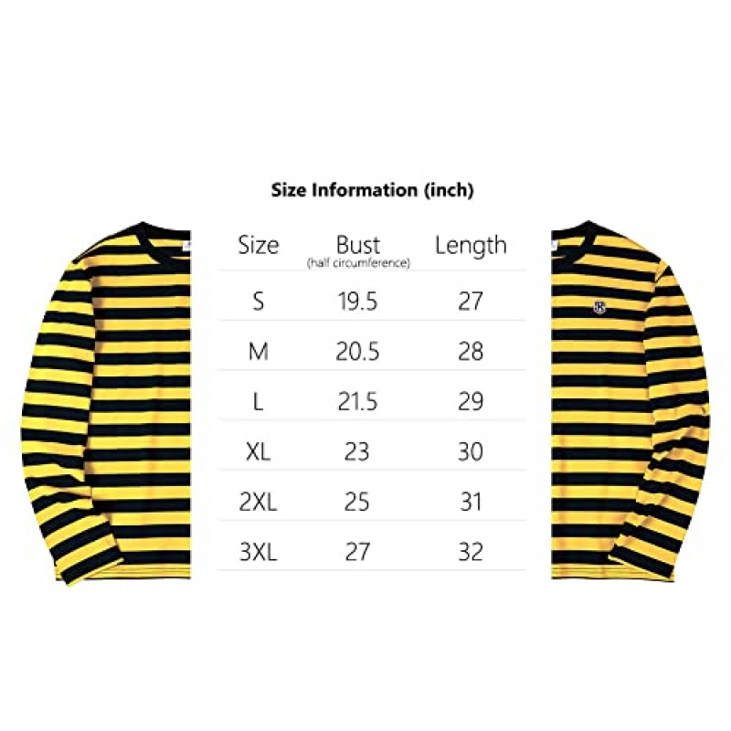 KESIHAN 남성 캐주얼 코튼 스판덱스 스트라이프 크루넥 반팔/긴팔 티셔츠 기본 풀오버 스트라이프 티셔츠