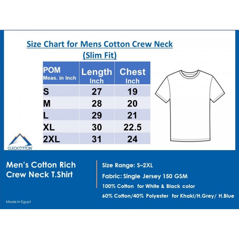 남성 크루넥 티셔츠 (슬림핏) | 코튼 리치 남성 티셔츠(3/6팩) | 매우 부드럽고 통기성이 뛰어남(이집트산)