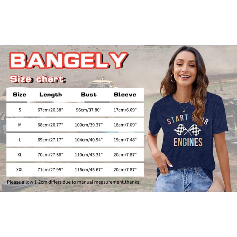 BANGELY 엔진 시작 Tshirt 체크 무늬 플래그 레이싱 셔츠 Raceday 캐주얼 유니섹스 반소매 티셔츠