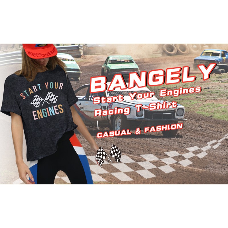 BANGELY 엔진 시작 Tshirt 체크 무늬 플래그 레이싱 셔츠 Raceday 캐주얼 유니섹스 반소매 티셔츠