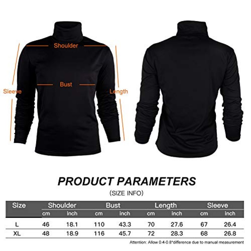 TUPARKA 남성용 터틀넥 소프트 긴 소매 탑 스키 골프 써멀 티셔츠 점퍼 대형 블랙