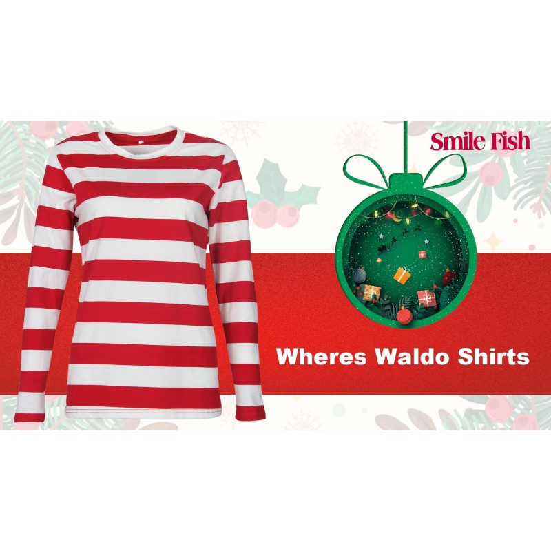 Smile Fish 크루넥 Where is Waldo Shirts 긴팔 스트라이프 티셔츠