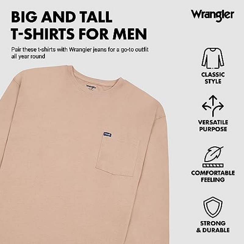 남성용 Wrangler Big and Tall 헤비급 긴 소매 포켓 티셔츠 – 루즈핏