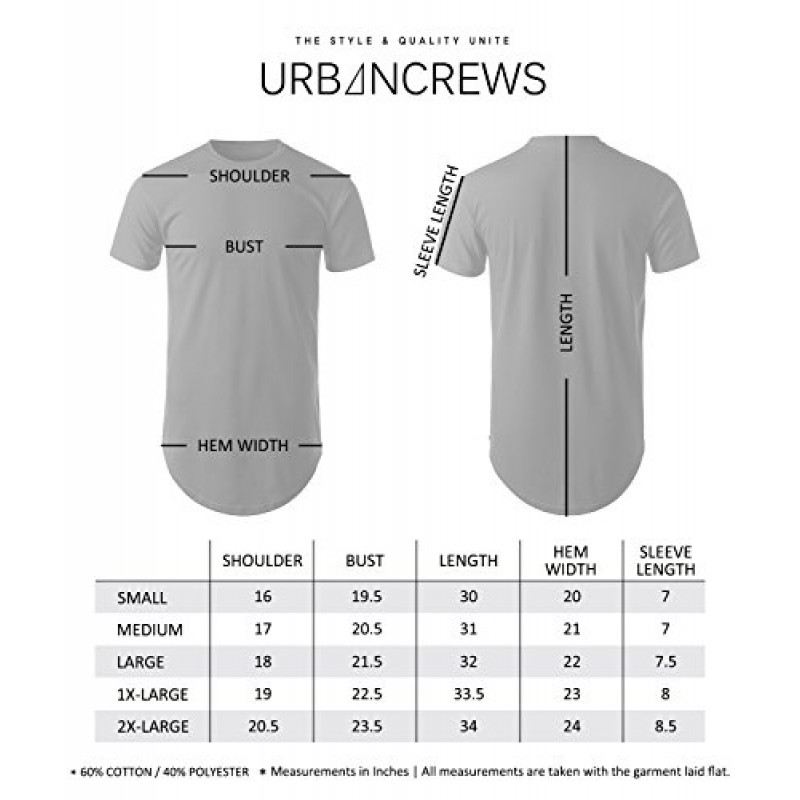 URBANCREWS 남성 힙스터 힙합 베이직 롱라인 크루넥 티셔츠(지퍼 트림 포함)