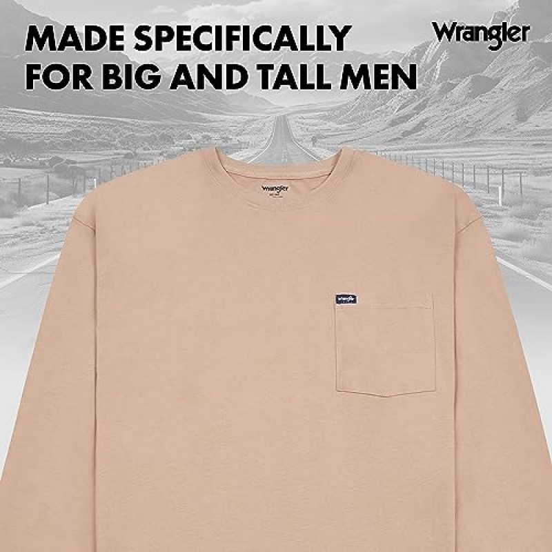 남성용 Wrangler Big and Tall 헤비급 긴 소매 포켓 티셔츠 – 루즈핏