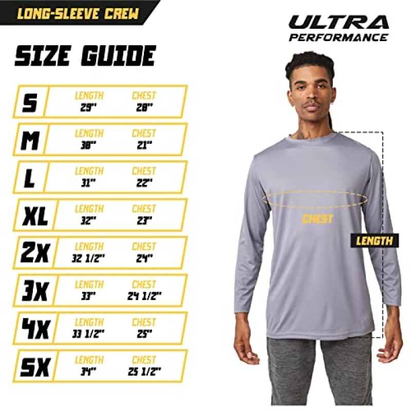 울트라 퍼포먼스 남성용 드라이 피트 티셔츠 4 팩 남성용 운동 모이스처 위킹 하이킹 수영 남성용 긴 소매 티셔츠