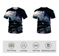 유니섹스 3D 프린트 반소매 늑대 티셔츠 패션 크루넥 티셔츠