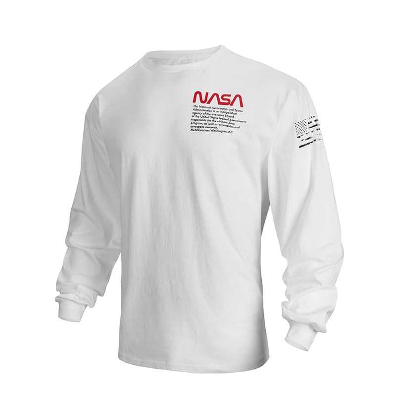 H HYFOL 남성용 그래픽 티셔츠 NASA USA Flag 100% 코튼 긴 소매 American Patriotic Crewneck 레귤러 티셔츠