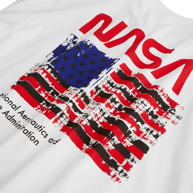 H HYFOL 남성용 그래픽 티셔츠 NASA USA Flag 100% 코튼 긴 소매 American Patriotic Crewneck 레귤러 티셔츠