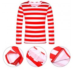 2팩 남성용 긴 소매 티셔츠 빨간색과 흰색 줄무늬 티셔츠 와이드 스트라이프 긴 소매 크루넥 성인용 캐주얼