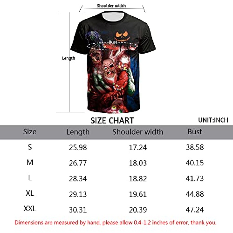 남자 할로윈 3D 인쇄 해골 티셔츠 라운드 넥 공포 그래픽 짧은 소매 재미 있은 티셔츠 남성용