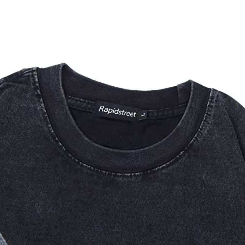 Rapidstreet mens Washed 티셔츠 하라주쿠 streetwear 일본 만화 소녀 한자 티셔츠 그래픽