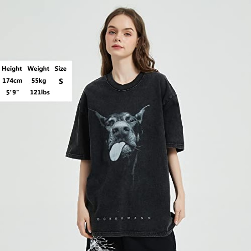 Rapidstreet mens Washed 티셔츠 하라주쿠 streetwear 일본 만화 소녀 한자 티셔츠 그래픽