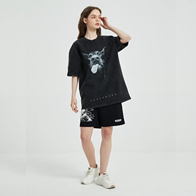 Rapidstreet mens Washed 티셔츠 하라주쿠 streetwear 일본 만화 소녀 한자 티셔츠 그래픽