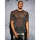 WDIRARA 남성용 글리터 메쉬 쉬어 라운드 넥 반팔 티셔츠 샤이니 티셔츠