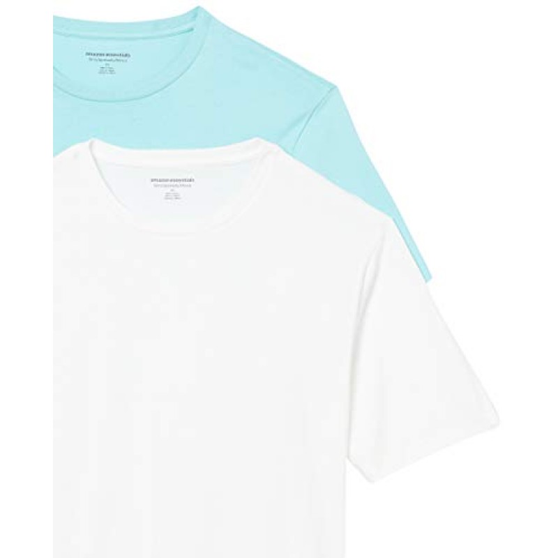 Amazon Essentials 남성 슬림핏 반소매 크루넥 티셔츠, 2개 팩, 아쿠아 블루/화이트, 미디엄