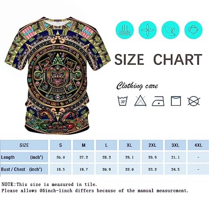 LAOLIUSN 남성용 아즈텍 티셔츠, 마야 토템 디자인 멕시코 테마 프린트 티