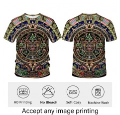 LAOLIUSN 남성용 아즈텍 티셔츠, 마야 토템 디자인 멕시코 테마 프린트 티