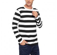 iClosam Mens 흑백 줄무늬 티셔츠 긴 소매 크루넥 캐주얼 기본 티 코튼 풀오버 탑