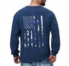 H HYFOL 남성용 그래픽 티셔츠 USA Flag 100% 코튼 긴 소매 American Patriotic Crewneck 레귤러 티셔츠