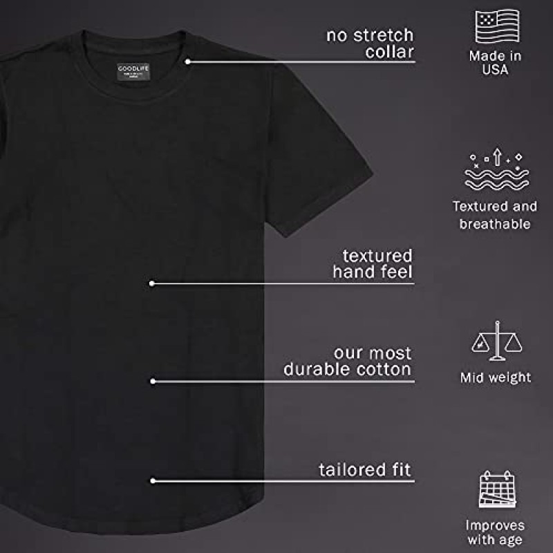 GOODLIFE 남성 Slub 가리비 크루 티셔츠 | 미국산 내구성이 뛰어난 맞춤형 크루넥 티셔츠