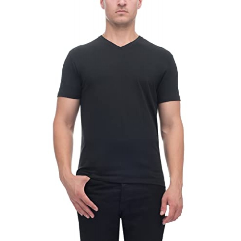 Patrick Assaraf 아이코닉 티셔츠 반소매 V넥 피마 코튼 솔리드 남성 셔츠