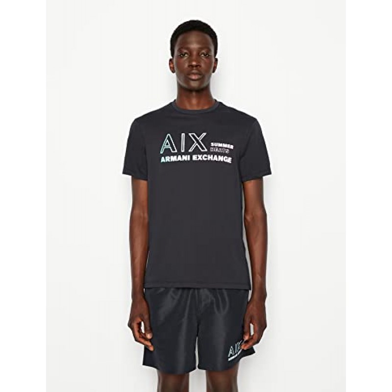 A|X Armani Exchange 남성 여름 Beats AX Armani 티셔츠, 네이비, 미디엄