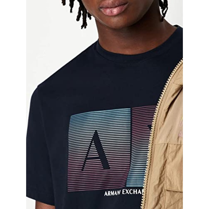 A|X ARMANI EXCHANGE 남성 콘트라스트 박스 로고 티셔츠