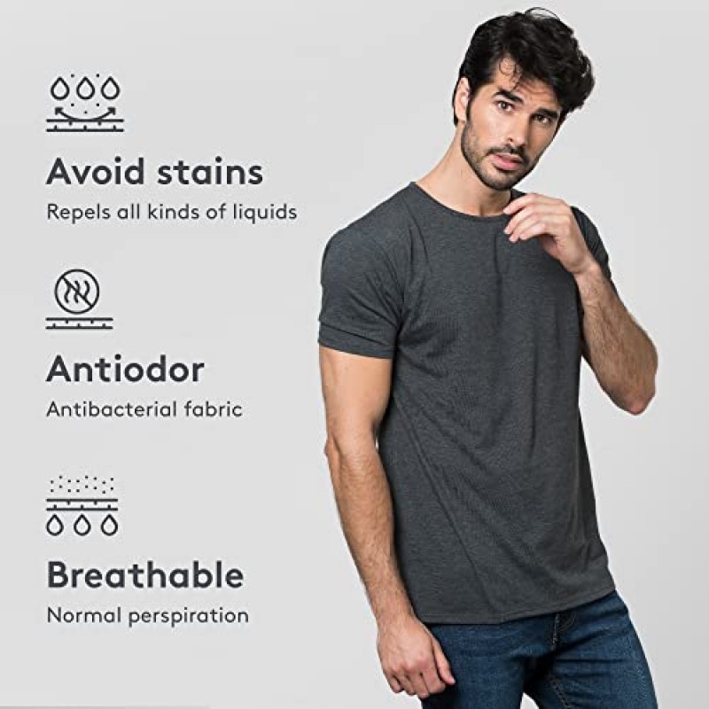 땀 방지 티셔츠 3개 팩, 땀 흡수 및 증발, 냄새 방지, 땀 방지, 얼룩 방지, 냄새 방지, 100% 통기성.