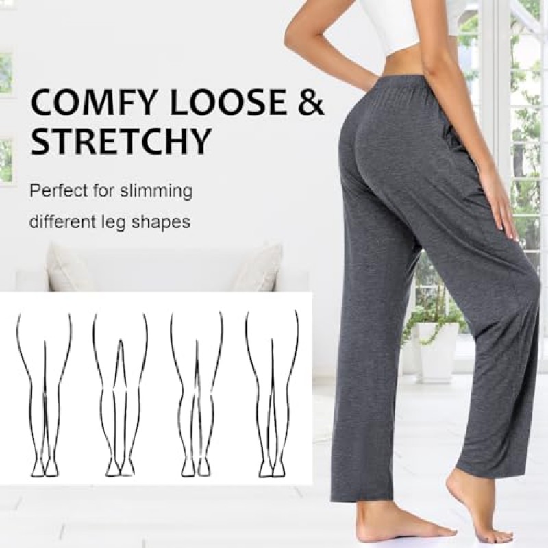 ASIMOON Womens 요가 바지 편안한 와이드 레그 캐주얼 트레이닝 복 Drawstring Stretch Lounge Workout Pants with Pockets