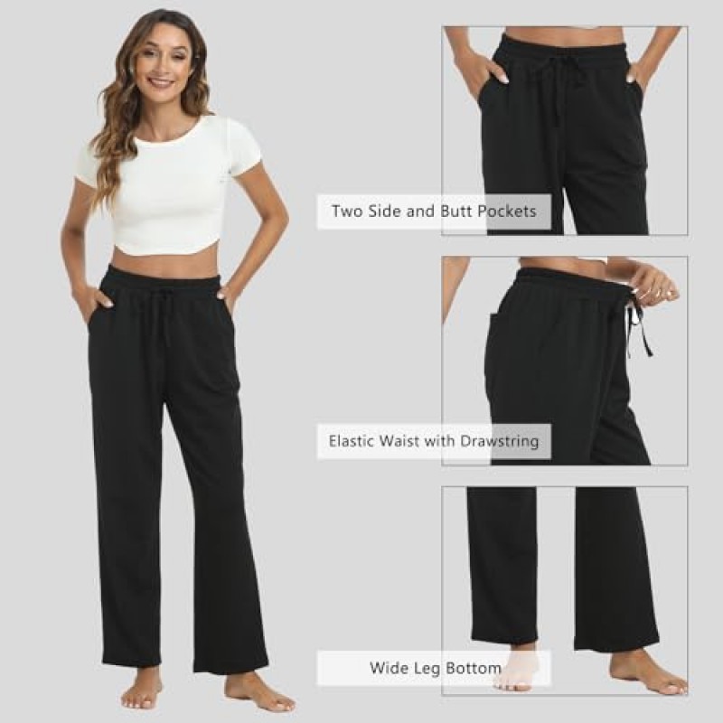 DIBAOLONG Womens Sweatpants 루즈하고 편안한 캐주얼 와이드 레그 요가 바지 Drawstring 하이 웨이스트 라운지 파자마 바지 포켓 포함