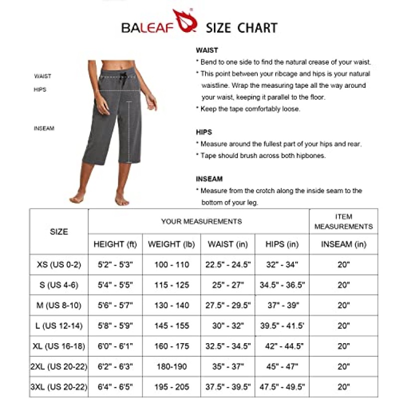 BALEAF 여성용 카프리 요가 바지 코튼 와이드 레그 루즈하고 편안한 라운지 운동 포켓이 있는 카프리 스웨트팬츠