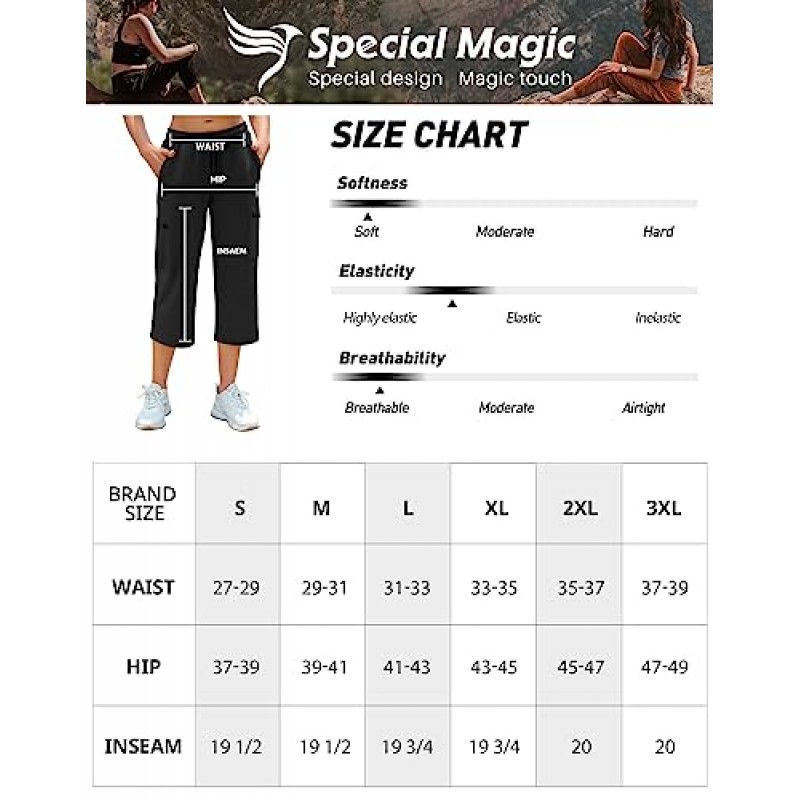 SPECIALMAGIC 요가 카프리 여성용 카고 카프리 팬츠 스트레이트 레그 크롭 스웨트팬츠(포켓 5개 포함)