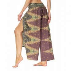 Ainuno 보호 팬츠 여성용 슬릿이 있는 와이드 레그 팔라조 팬츠 Flowy Hippie Pants Thin
