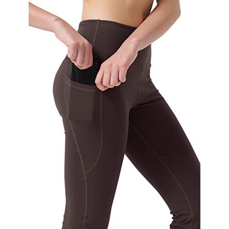 Zeronic 여성용 하이 웨이스트 부츠 컷 요가 바지 (포켓 포함) Tummy Control Workout 러닝 팬츠 Long Bootleg Flare Pants