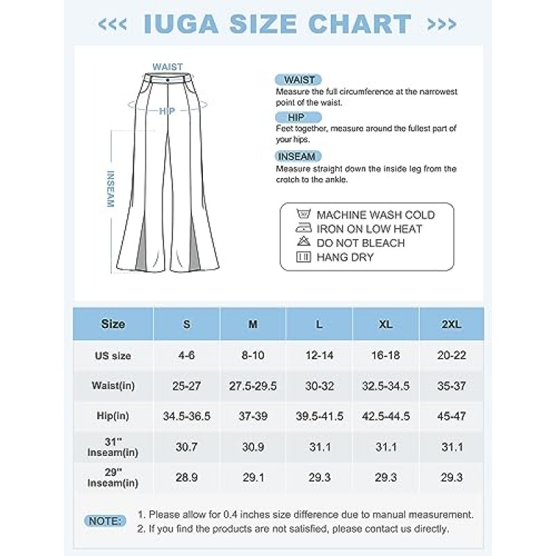 IUGA 드레스 바지 여성 스플릿 프론트 플레어 레그 작업 바지 포켓 포함 하이 웨이스트 스트레치 슬랙스 비즈니스 캐주얼 29 