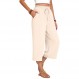 Anyhold Womens Capri Pants 루즈한 하이 웨이스트 와이드 레그 라운지 바지 Drawstring Causal Palazzo Pants Pocket with Pockets