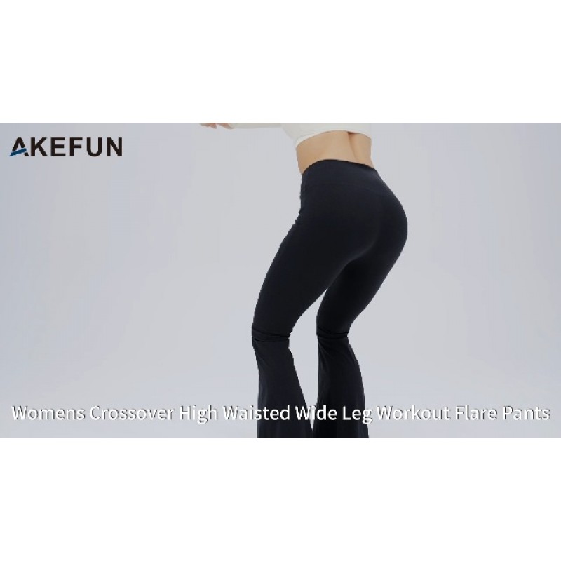 AKEFUN 여성용 요가 바지 플레어 레깅스 V 크로스 오버 하이 웨이스트 슈퍼 부츠컷 포켓 운동 체육관