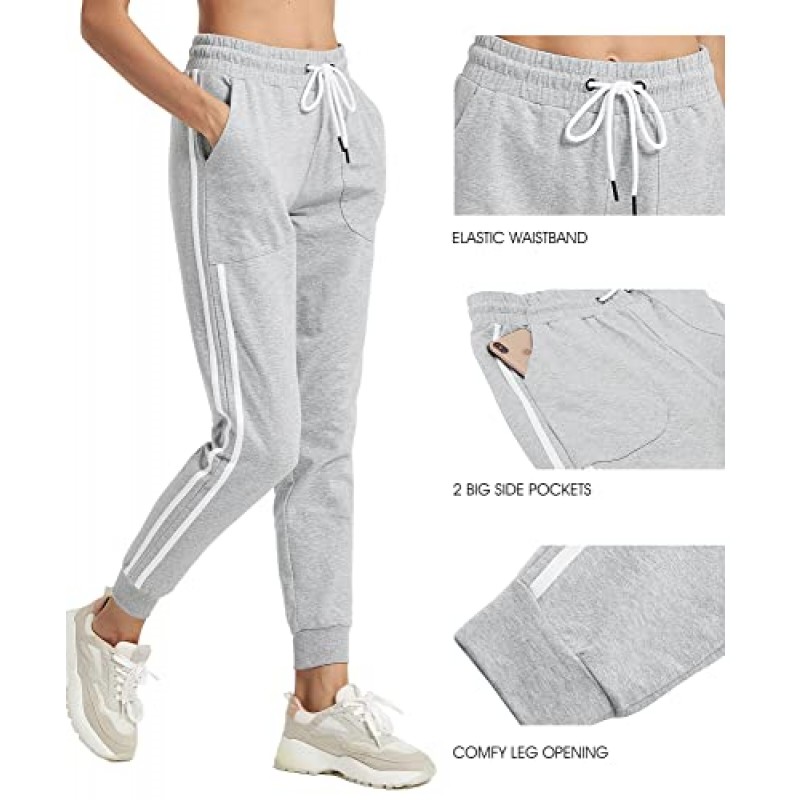 PULI 러닝 트레이닝 복 여성용 Drawstring 하이 웨이스트 사이드 스트라이프 운동 포켓이 있는 Cotton Athletic Lounge