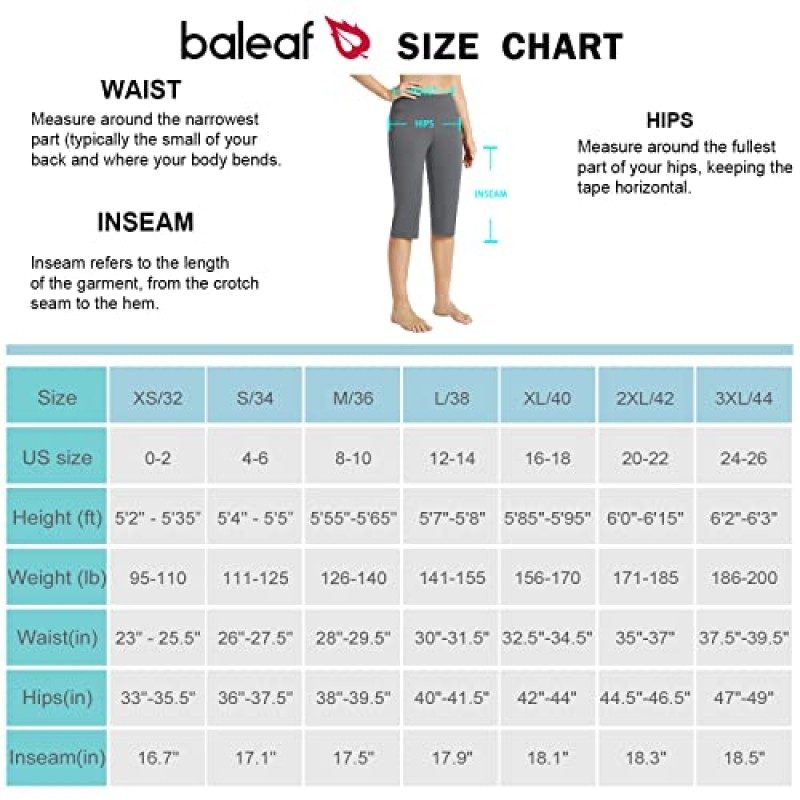 BALEAF 포켓이 있는 여성용 카프리 무릎 길이 카프리 레깅스 캐주얼 여름 요가 운동 운동을 위한 하이 웨이스트 스트레치