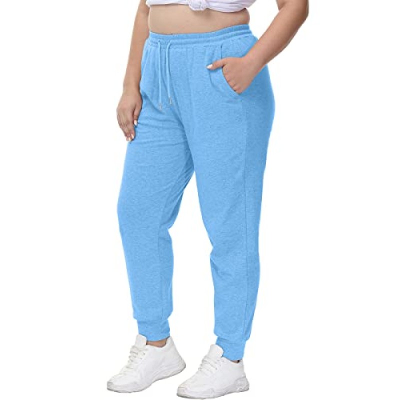 Uoohal Womens Cotton 플러스 사이즈 스웨트 팬츠 Drawstring Loose Joggers 러닝 운동 라운지 파자마 바지 (포켓 포함)