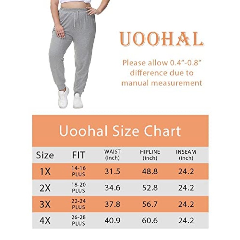 Uoohal Womens Cotton 플러스 사이즈 스웨트 팬츠 Drawstring Loose Joggers 러닝 운동 라운지 파자마 바지 (포켓 포함)