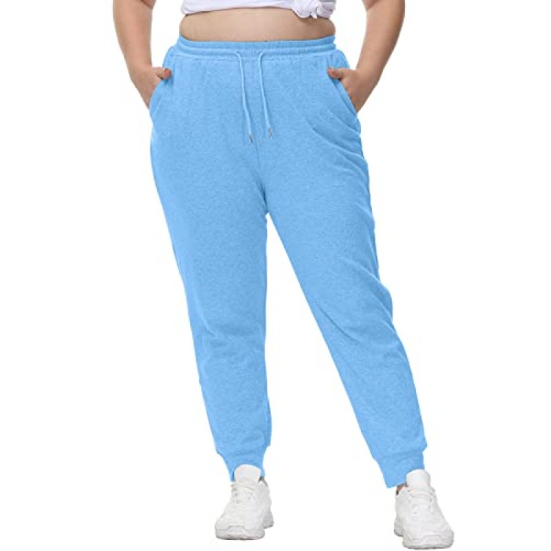 Uoohal Womens Cotton 플러스 사이즈 스웨트 팬츠 Drawstring Loose Joggers 러닝 운동 라운지 파자마 바지 (포켓 포함)