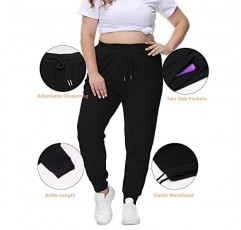 Uoohal Womens Cotton 플러스 사이즈 스웨트 팬츠 Drawstring Loose Joggers 러닝 운동 라운지 파자마 바지 (포켓 포함)