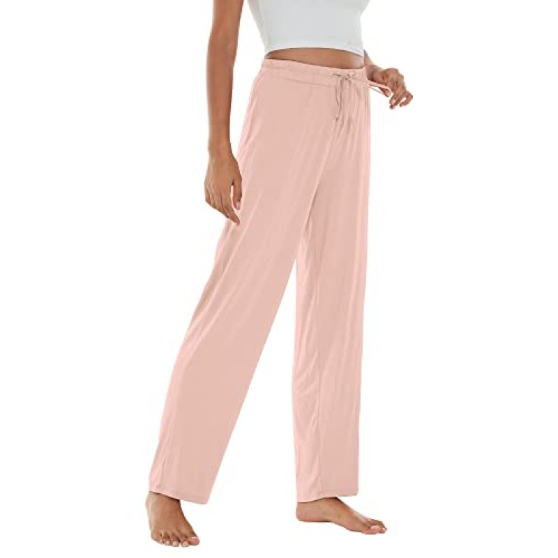 WiWi 대나무 비스코스 파자마 바지 여성용 소프트 스웨트 팬츠 캐주얼 와이드 레그 보텀 Drawstring Sleep Pant S-XXL