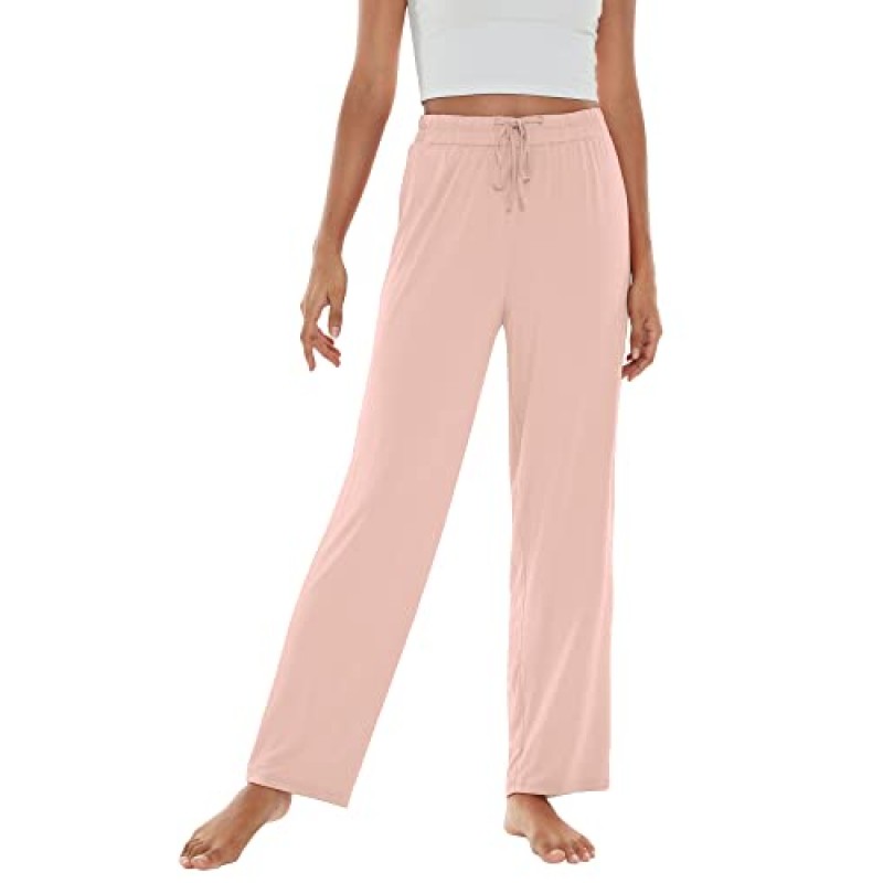WiWi 대나무 비스코스 파자마 바지 여성용 소프트 스웨트 팬츠 캐주얼 와이드 레그 보텀 Drawstring Sleep Pant S-XXL