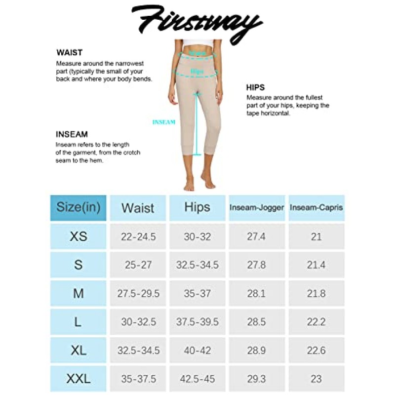 FIRST WAY 여성용 버터 같은 소프트 요가 조깅 바지 카프리 하이 웨이스트 포켓 포함 경량 러닝 스웨트 팬츠 라운지
